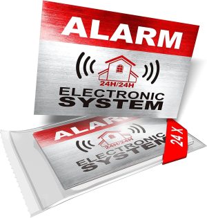 Autocollants dissuasifs Alarm - Electronic System - Lot de 12 ou 24 - Dimensions 8,5 x 5,5 cm (texte en anglais)