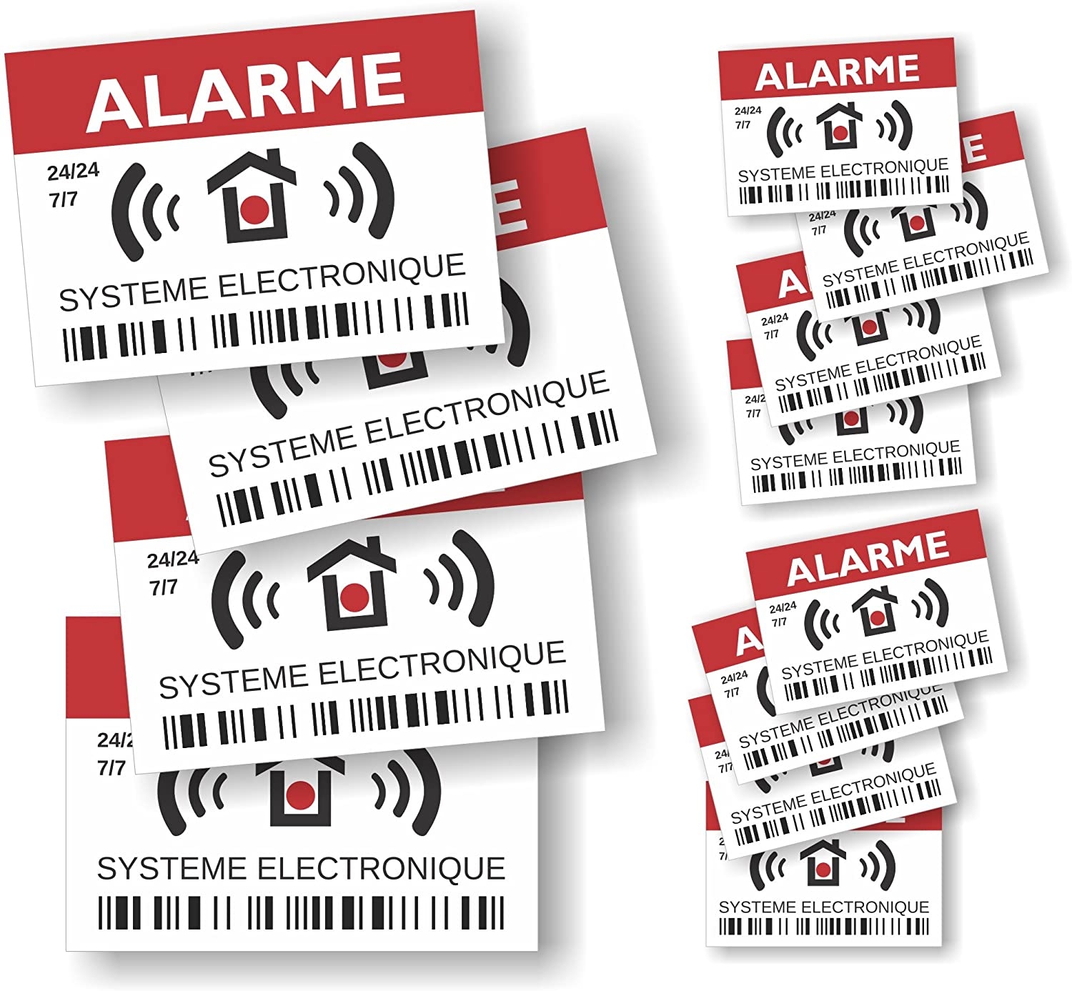 Autocollants dissuasifs Alarme - Système électronique - Lot de 12 (4 Grands  de 14,8 cm + 8 Petits de 7,4cm) 