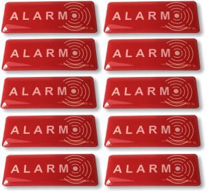 Autocollants Alarm Dissuasif pour Les Voleurs - Ultra résistant aux griffures, Pluie, Gel, UV. - 19 mm x 49